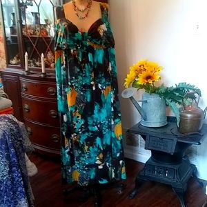 JMS maxi dress, blue/brown/ mustard yellow. Size4x